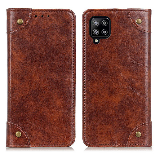 Leather Case Stands Flip Cover Holder M04L for Samsung Galaxy A22 4G Brown