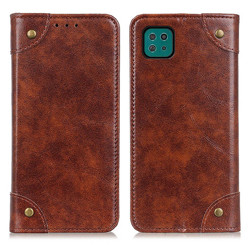 Leather Case Stands Flip Cover Holder M04L for Samsung Galaxy A22 5G Brown