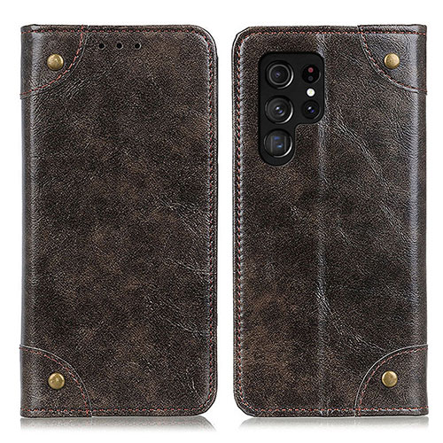 Leather Case Stands Flip Cover Holder M04L for Samsung Galaxy S22 Ultra 5G Bronze