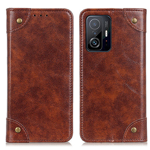 Leather Case Stands Flip Cover Holder M04L for Xiaomi Mi 11T Pro 5G Brown