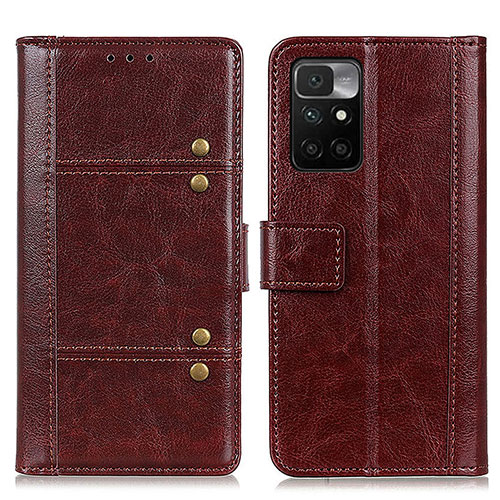 Leather Case Stands Flip Cover Holder M04L for Xiaomi Redmi 10 (2022) Brown