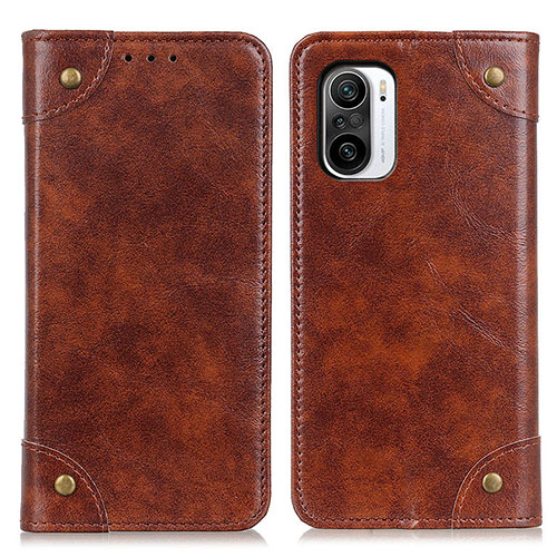 Leather Case Stands Flip Cover Holder M04L for Xiaomi Redmi K40 Pro 5G Brown