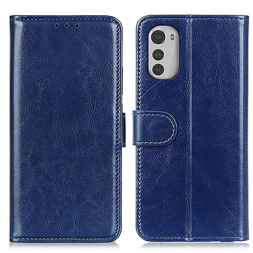 Leather Case Stands Flip Cover Holder M05L for Motorola Moto E32s Blue