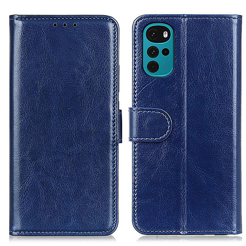 Leather Case Stands Flip Cover Holder M05L for Motorola Moto G22 Blue