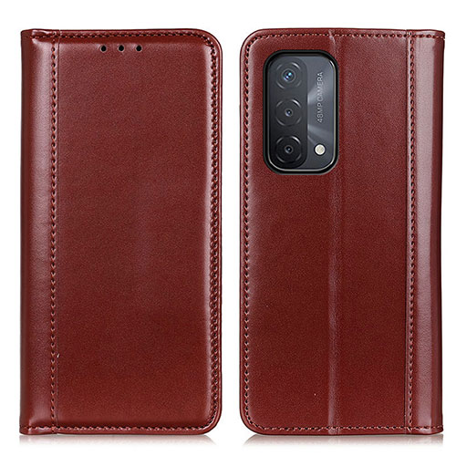 Leather Case Stands Flip Cover Holder M05L for Oppo A54 5G Brown