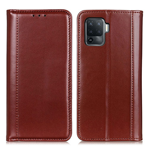 Leather Case Stands Flip Cover Holder M05L for Oppo Reno5 Lite Brown