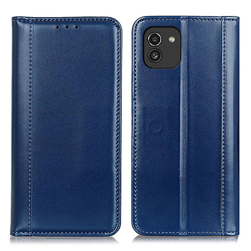 Leather Case Stands Flip Cover Holder M05L for Samsung Galaxy A03 Blue