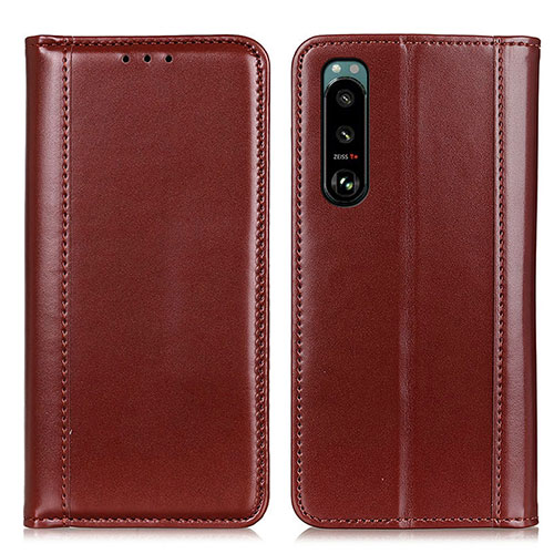 Leather Case Stands Flip Cover Holder M05L for Sony Xperia 5 III Brown