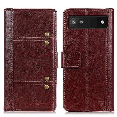 Leather Case Stands Flip Cover Holder M06L for Google Pixel 6a 5G Brown