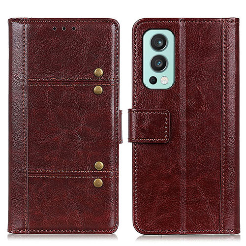 Leather Case Stands Flip Cover Holder M06L for OnePlus Nord 2 5G Brown