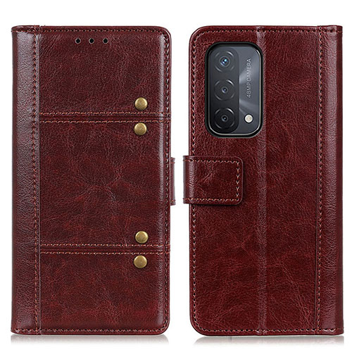 Leather Case Stands Flip Cover Holder M06L for Oppo A74 5G Brown