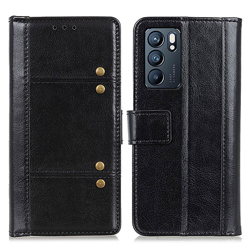 Leather Case Stands Flip Cover Holder M06L for Oppo Reno6 5G Black