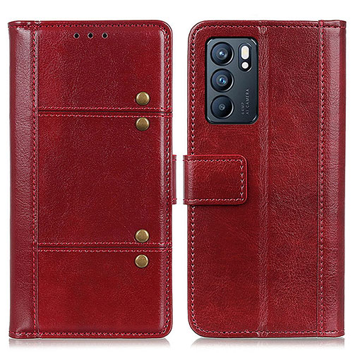 Leather Case Stands Flip Cover Holder M06L for Oppo Reno6 5G Red