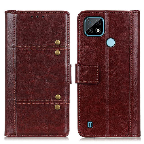 Leather Case Stands Flip Cover Holder M06L for Realme C21 Brown