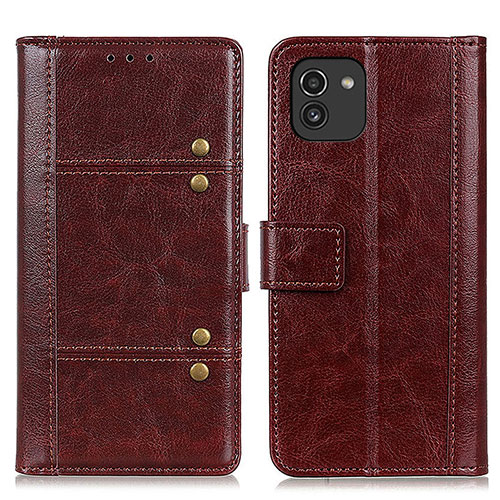 Leather Case Stands Flip Cover Holder M06L for Samsung Galaxy A03 Brown