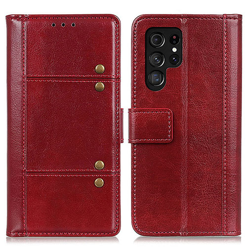 Leather Case Stands Flip Cover Holder M06L for Samsung Galaxy S23 Ultra 5G Red