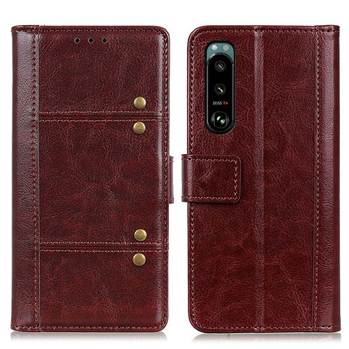 Leather Case Stands Flip Cover Holder M06L for Sony Xperia 5 III Brown