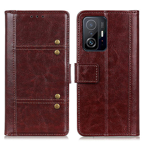 Leather Case Stands Flip Cover Holder M06L for Xiaomi Mi 11T Pro 5G Brown