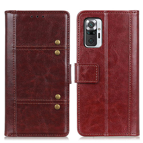 Leather Case Stands Flip Cover Holder M06L for Xiaomi Redmi Note 10 Pro 4G Brown