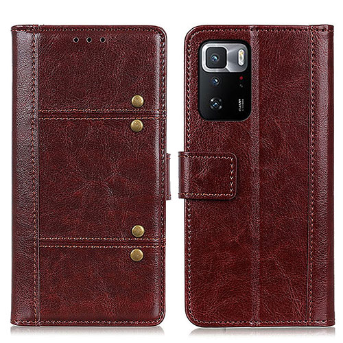 Leather Case Stands Flip Cover Holder M06L for Xiaomi Redmi Note 10 Pro 5G Brown