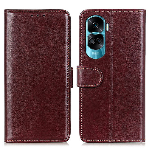 Leather Case Stands Flip Cover Holder M07L for Huawei Honor 90 Lite 5G Brown