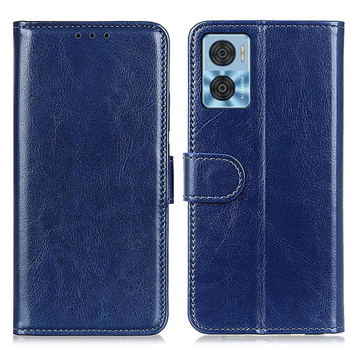 Leather Case Stands Flip Cover Holder M07L for Motorola Moto E22 Blue