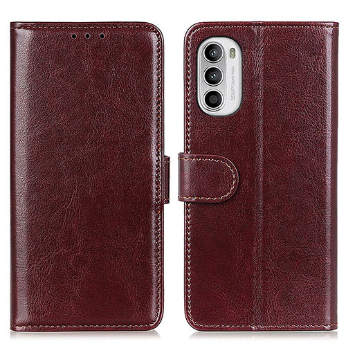 Leather Case Stands Flip Cover Holder M07L for Motorola MOTO G52 Brown