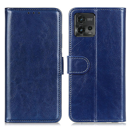 Leather Case Stands Flip Cover Holder M07L for Motorola Moto G72 Blue