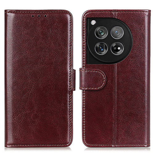 Leather Case Stands Flip Cover Holder M07L for OnePlus 12 5G Brown