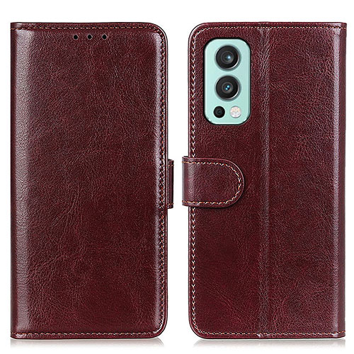 Leather Case Stands Flip Cover Holder M07L for OnePlus Nord 2 5G Brown