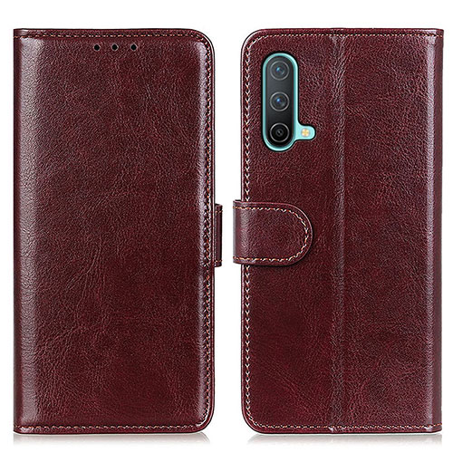 Leather Case Stands Flip Cover Holder M07L for OnePlus Nord CE 5G Brown