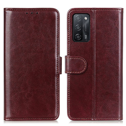 Leather Case Stands Flip Cover Holder M07L for Oppo A53s 5G Brown