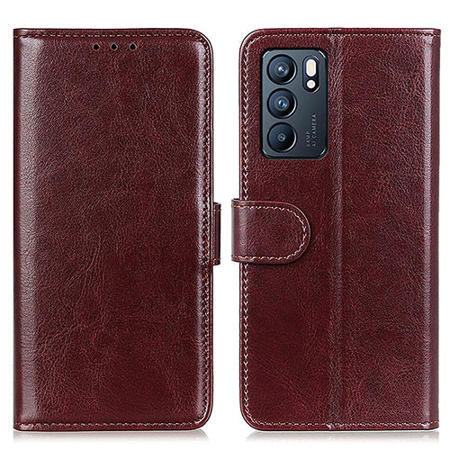 Leather Case Stands Flip Cover Holder M07L for Oppo Reno6 5G Brown