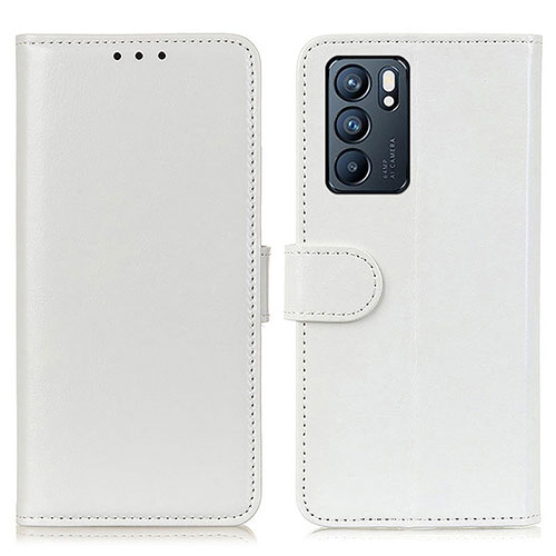 Leather Case Stands Flip Cover Holder M07L for Oppo Reno6 5G White