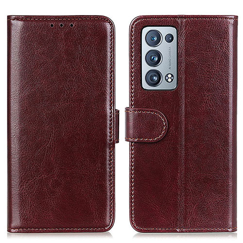 Leather Case Stands Flip Cover Holder M07L for Oppo Reno6 Pro 5G Brown