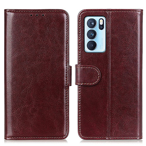 Leather Case Stands Flip Cover Holder M07L for Oppo Reno6 Pro 5G India Brown