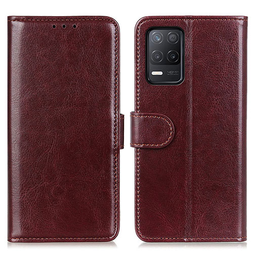 Leather Case Stands Flip Cover Holder M07L for Realme Q3 5G Brown