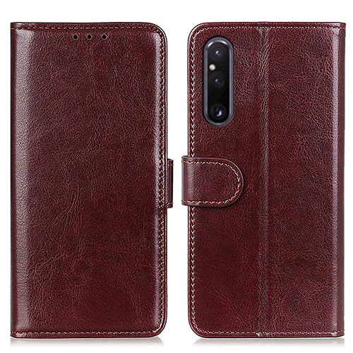 Leather Case Stands Flip Cover Holder M07L for Sony Xperia 1 V Brown