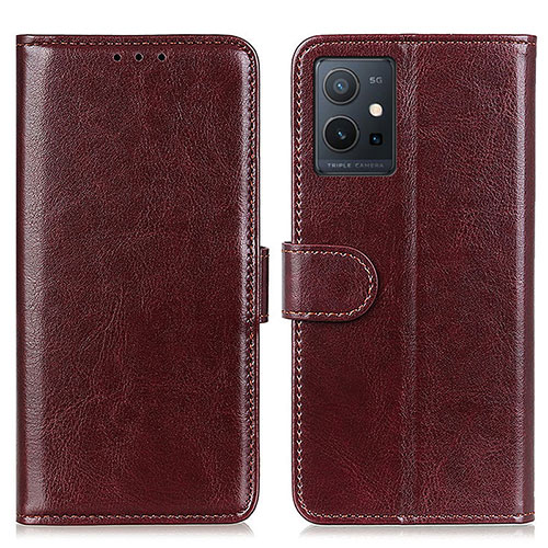 Leather Case Stands Flip Cover Holder M07L for Vivo T1 5G India Brown