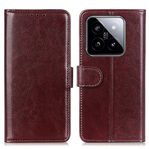 Leather Case Stands Flip Cover Holder M07L for Xiaomi Mi 14 Pro 5G Brown