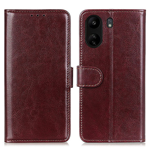 Leather Case Stands Flip Cover Holder M07L for Xiaomi Poco C65 Brown