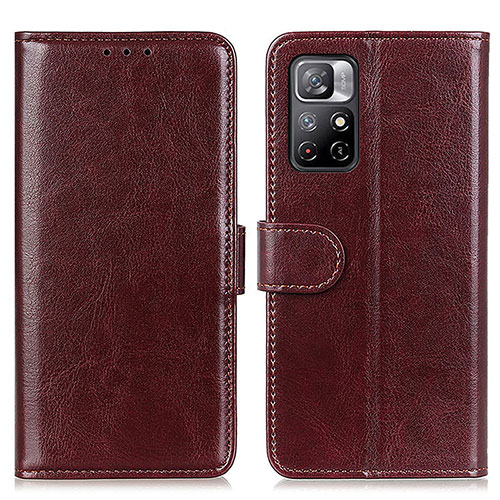 Leather Case Stands Flip Cover Holder M07L for Xiaomi Poco M4 Pro 5G Brown