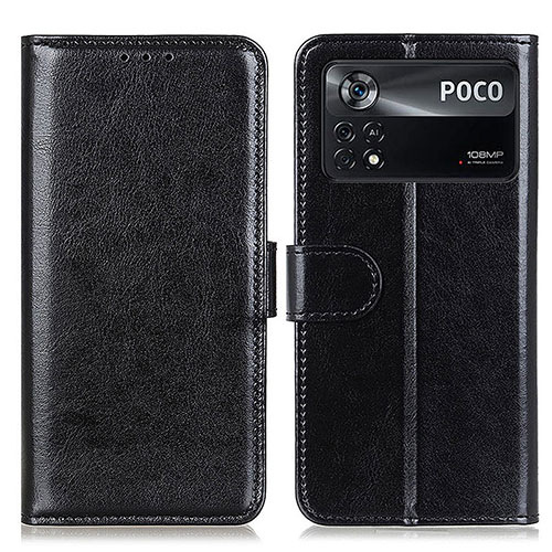 Leather Case Stands Flip Cover Holder M07L for Xiaomi Poco X4 Pro 5G Black