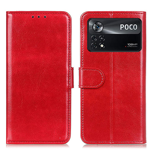 Leather Case Stands Flip Cover Holder M07L for Xiaomi Poco X4 Pro 5G Red