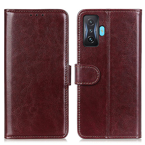 Leather Case Stands Flip Cover Holder M07L for Xiaomi Redmi K50 Gaming 5G Brown