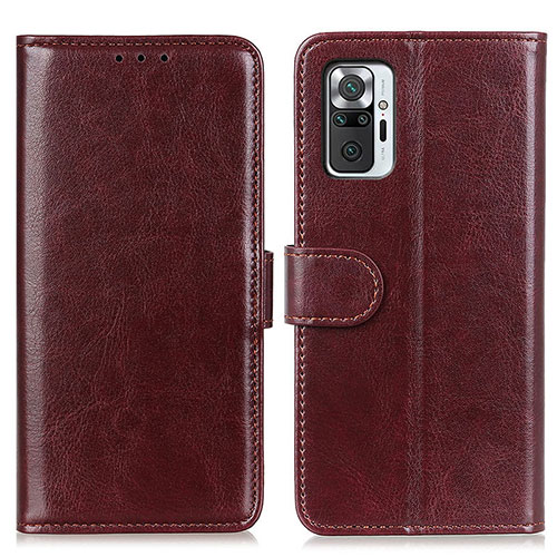 Leather Case Stands Flip Cover Holder M07L for Xiaomi Redmi Note 10 Pro 4G Brown
