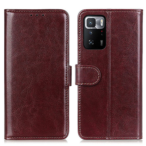 Leather Case Stands Flip Cover Holder M07L for Xiaomi Redmi Note 10 Pro 5G Brown