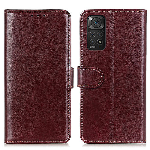 Leather Case Stands Flip Cover Holder M07L for Xiaomi Redmi Note 11 4G (2022) Brown