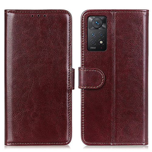 Leather Case Stands Flip Cover Holder M07L for Xiaomi Redmi Note 11 Pro 5G Brown