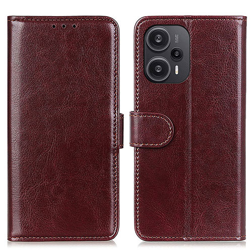 Leather Case Stands Flip Cover Holder M07L for Xiaomi Redmi Note 12 Turbo 5G Brown